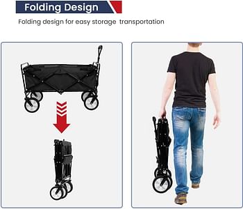 SKY-TOUCH Garden Cart Folding Trolley Cart Outdoor Wagon Collapsible with Removable Fabric Festival Garden Camping Picnic Cart Supports Max 100kg Portable Transport Trailer (Black)