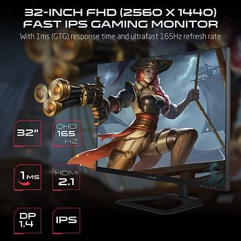 GAMEON GOP32QHD165 32" QHD, 165Hz, 1ms (2560x1440) 2K Flat IPS Gaming Monitor With G-Sync & FreeSync - Black (HDMI 2.1 Console Compatible)