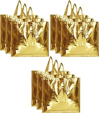 Fun Homes Reusable Small Size Grocery Bag Shopping with Handle, Non-woven Gift Goodies Gold Tote Bag-Pack of 9 (Gold)