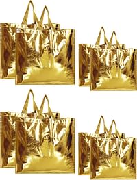 Fun Homes Reusable Small & Large Size Grocery Bag Shopping with Handle, Non-woven Gift Goodies Gold Tote Bag-Pack of 8 (Gold)