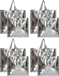 Fun Homes Reusable Small & Large Size Grocery Bag Shopping Bag with Handle, Non-woven Gift Bag Goodies Bag Silver Tote Bag-Pack of 8 (Silver)