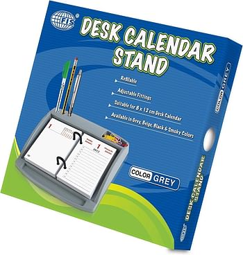 FIS FSDCGY Desk Calendar Stand with Pen Holders and Clip Holder, Gray