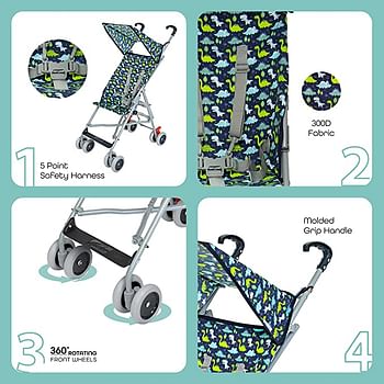 MOON Jet Light Weight Travel Buggy/Stroller For Baby/Kids/Toddler With Extra Wide Canopy |Umbrella Fold |Easy Assemble Shoulder Strap From 6 Months To 3 Years- Printed Dino