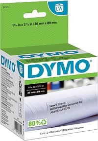 DYMO LW Large Mailing Address Labels for LabelWriter Label Printers, White, 1-4/10'' x 3-1/2'', Large, 2 Rolls of 260