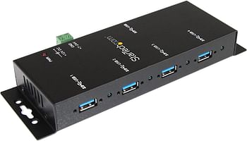 StarTech.com 4-Port USB 3.0 Hub – Industrial USB Expansion Hub with ESD Protection – TAA Compliant - Metal Mountable USB Hub (ST4300USBM),Black