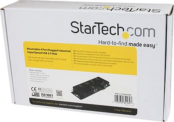 ستارتيك. موزع USB 3.0 بـ4 منافذ من كوم - موزع توسيع USB صناعي مع حماية اي اس دي - متوافق مع تي ايه ايه - موزع USB معدني قابل للتركيب (ST4300USBM)، اسود