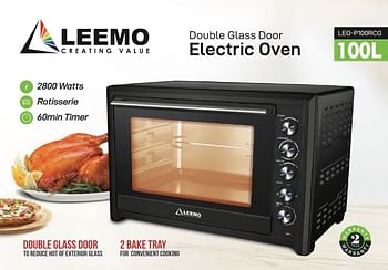 LEEMO 100L ELECTRIC OVEN LEO-P100RCG WITH CONVECTION/ROTISSERIE/GRILL / 12 COOKING FUNCTION/LAMP/DOUBLE GLASS DOOR / 2BAKE TRAY