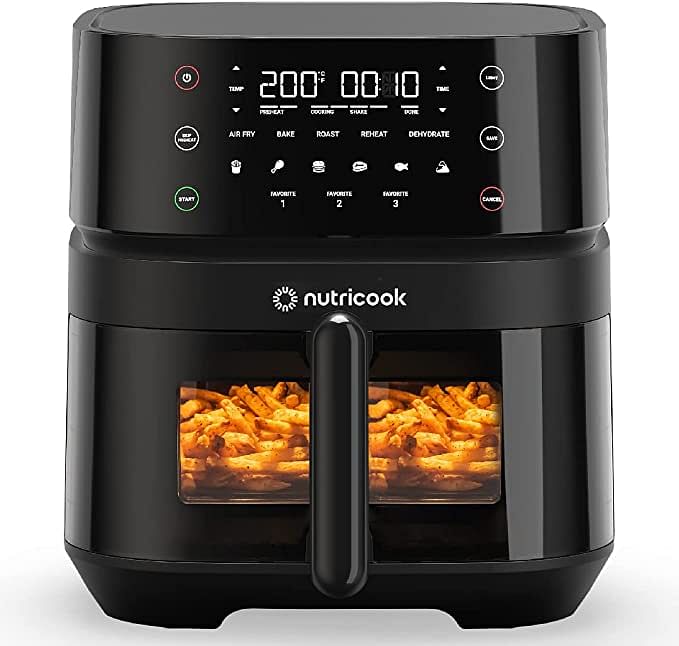 Nutricook Air Fryer 3 Vision with Clear Window and Internal Light by Caliber Brands,  5.7L, Air Fry, Roast, Bake, Dehydrate & Reheat, 6 Presets, AF357V, Black, 1700 Watts,