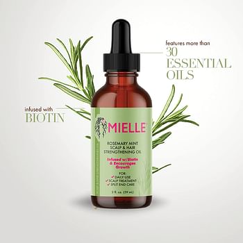 MIELLE - ROSEMARY MINT, SCALP & HAIR OIL, INFUSED W/BIOTIN & ENCOURGES GROWTH, FOR DAILY USE, SCALP TREATMENT, SPLIT END CARE & SCALP & STRENGTHENING OIL