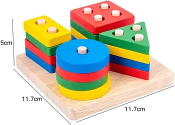 YelaJoy Wooden Stacking Montessori Toys, Toddler Puzzle Colorful Shape Sorter Stacker, Baby Wooden Toys for Early Development & Fine Motor Skills, Toddler Puzzles (Standard Geometric Shapes)