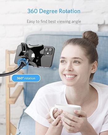 COOLBABY Flexible Solid Grip Phone Holder with Adjustable Universal Gooseneck Smartphone Stand,Used for Bed Kitchen, Black