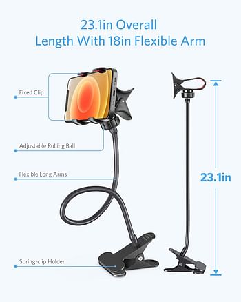 COOLBABY Flexible Solid Grip Phone Holder with Adjustable Universal Gooseneck Smartphone Stand,Used for Bed Kitchen, Black