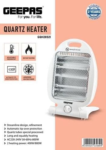 Geepas 800W Quartz Heater with Wide Angle Reflector and Safety Tip Over Switch GQH28521 - Grey