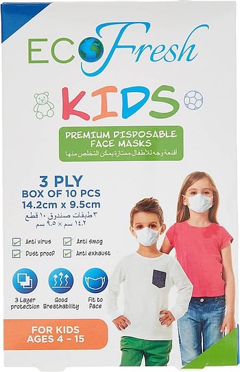 Eco Fresh Eco Fresh Kids Disposable Face Masks - 10 Pieces Box '