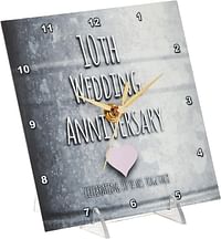 3dRose 10th Wedding Tin Celebrating 10 Years Together - Tenth Anniversaries Ten yrs - Desk Clock, 6 by 6-Inch (dc_154441_1)