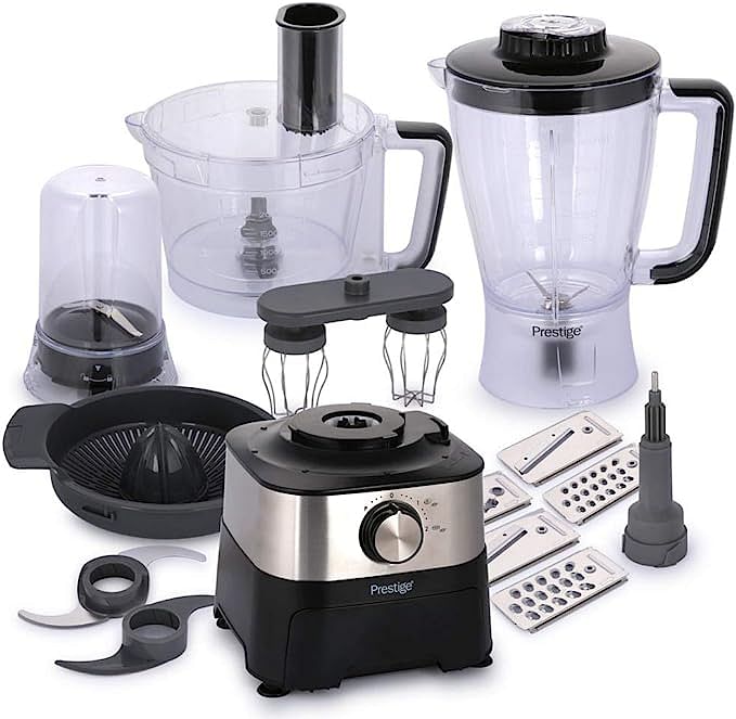 Prestige Food Processor 800W With 5 Stainless Steel Discs, Black/Silver, 2 Ltr Bowl, PR7517