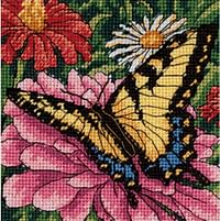 Dimensions Butterfly ON Zinnia, Canvas, Multi-Colour, Needlecrafts