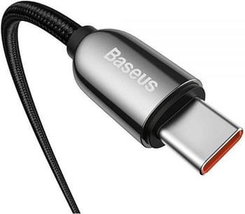 باسيوس كابل بيانات USB نوع سي الى نوع سي بشاشة LED بقدرة 100 واط، مقاس 1 متر، اسود