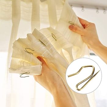 100 Pack Metal Curtain Hooks Drapery Hook Pins with Clear Box 3 by 2.4 cm for Window Curtain, Door Curtain and Shower Curtain (Antique Brass)