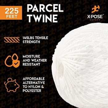 Parcel Twine - Polyester Cord Twine String 225' - Extra Strong Thick White String Spool - Ties Easily and Securely- Packaging Rope, Lacing Cord, Braided Line for Craft Supplies and Packing