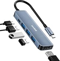 yashidi موزع USB C الى HDMI مع 3 منافذ USB 3.0 ومحول شحن بي دي 100 واط لجهاز ماك بوك برو