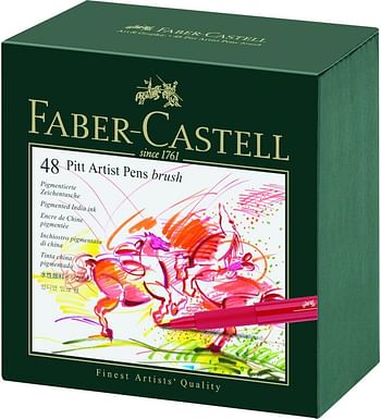 Faber Castell 167148 Pitt Artist Color Pen Brush Set, Assorted Colors, Pack Of 48