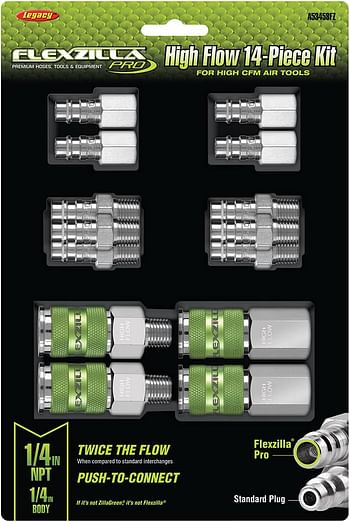 Flexzilla Pro High Flow Coupler & Plug Kit (14 Piece), 1/4" Npt - A53458Fz