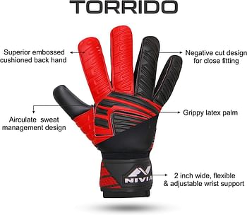 Nivia 943 Raptor Torrido Football Goalkeeper Gloves, Medium, Black/Red