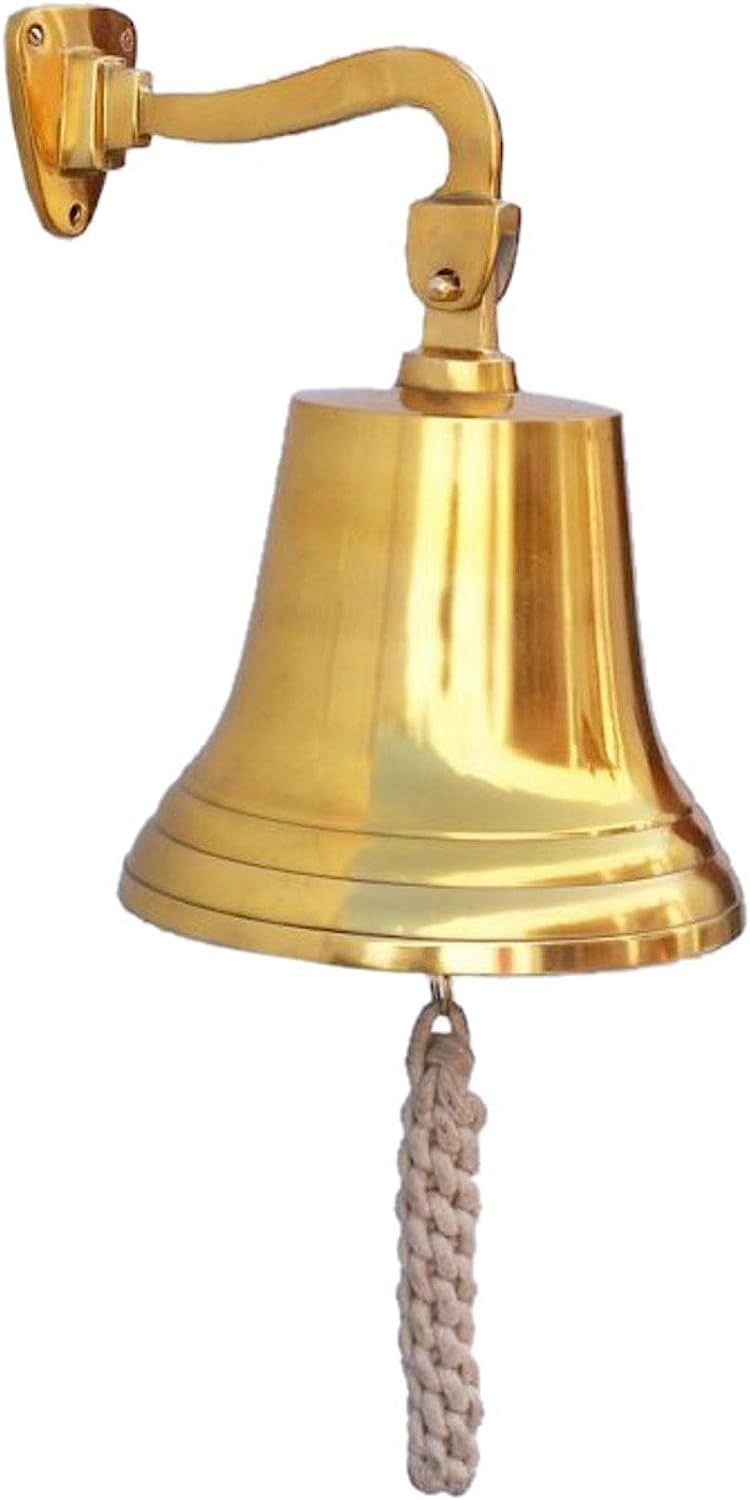 Hampton Nautical 3xglass-101 Brass Plated Hanging Ship's Bell 11 Inch Nautical Home Decoration