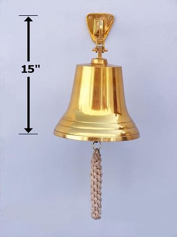 Hampton Nautical 3xglass-101 Brass Plated Hanging Ship's Bell 11 Inch Nautical Home Decoration