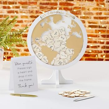 Kate Aspen Wedding Guest Book Globe Guestbook Alternative, One Size, White With Hearts
