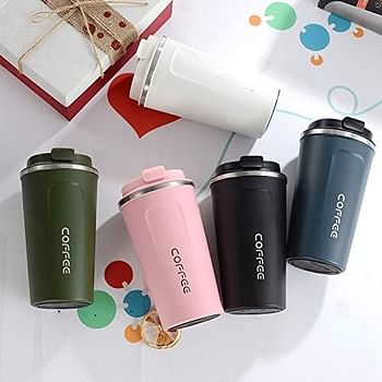 Zhengpingpai Stainless steel travel mug coffee cup holding portable vacuum vacuum bottle mug coffee cup milk zhengpingpai (Color : White 510ML)