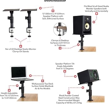 Gator Frameworks Desktop Clamp-On Studio Monitor and Speaker Stand - Set of 2 (GFWSPKSTMNDSKCMP)