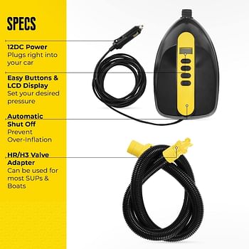 Hydro-Force Auto Electric Air Pump 12V for Inflatable Paddle Boards, SUPS and Kayaks