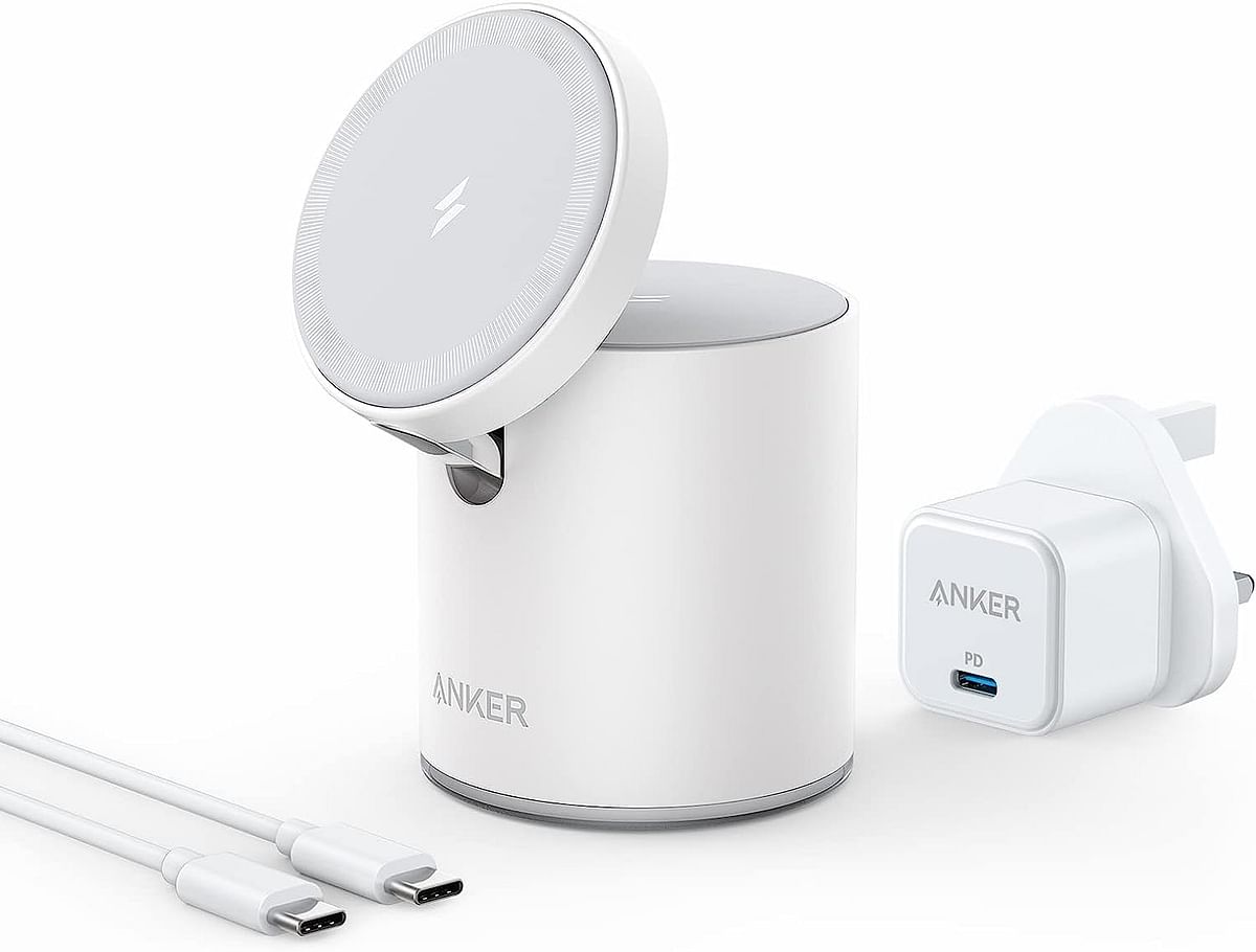 Anker 623 Magnetic Wireless Charger (MagGo), 2-in-1 Wireless Charging Station with 20W USB-C Charger, For iPhone 13/12 Series, AirPods Pro (Dolomite White)