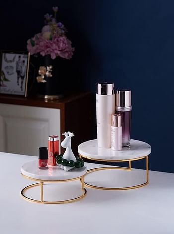 1CHASE®️ White Marble Tray Stand Set Of 2 Pcs Vanity Organizers For Jewellery Perfume Makeup Table Coffee Table Tray Bathroom and Bedroom Tray