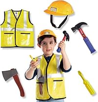 مجموعة زي تنكري لعمال البناء من فيتو - زي تنكري لعمال البناء للاطفال مع ادوات انقاذ وملحقات العاب الاطفال، ازياء مهنية للاطفال