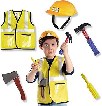 Fitto Construction Worker Role Play Costume Set - Kids Construction Worker Costume Dress Up Pretend Play Outfit with Rescue Tools and Accessories Kids Toys, Career Costumes for Kids