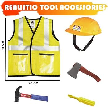 Fitto Construction Worker Role Play Costume Set - Kids Construction Worker Costume Dress Up Pretend Play Outfit with Rescue Tools and Accessories Kids Toys, Career Costumes for Kids