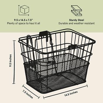 Retrospec Bicycles Detachable Steel Half-Mesh Apollo Bike Basket with Built-in Handles, Weather-Resistant Steel and Integrated Hooks for Easy Assembly to Front Handlebar