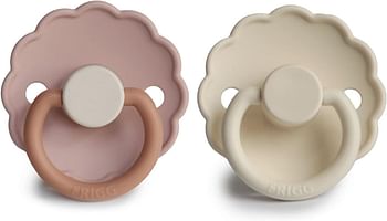 FRIGG Daisy Round Silicone Baby Pacifier for 0-6 Months 2-Pack, Size 1, Biscuit/Cream