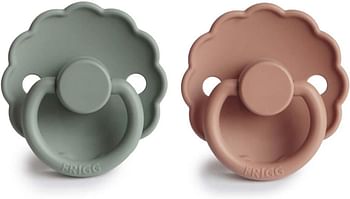 FRIGG Daisy Round Silicone Baby Pacifier for 6-18 Months 2-Pack, Size 2, Lily Pad/Rose Gold