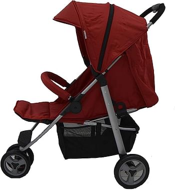 Baby'S Club Comfort 3 Wheel Stroller, 4 Step Reclining Backrest Seat Navy Blue 0 Months+, Red
