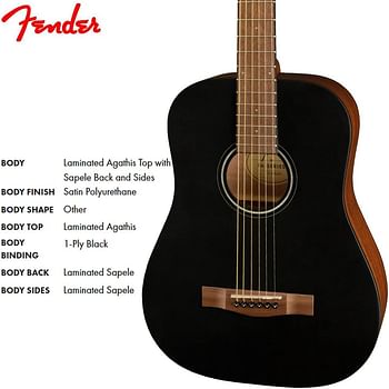 Fender FA-15 3/4 Acoustic Guitar With Gig Bag Limited Edition Black