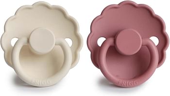 FRIGG Daisy Round Silicone Baby Pacifier for 0-6 Months 2-Pack, Size 1, Cream/Cedar