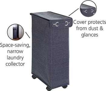 WENKO, Laundry Bin Corno Prime, Polyester, Home & Bedroom Clothes Hamper, Slim Space Saving with Large Capacity, 43 Litres, 18.5x60x40cm, Blue