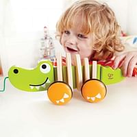 Hape E0348 Walk-A-Long Crocodile Push & Pull Toy - Green