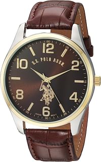 U.S. Polo Assn. Mens Quartz Watch, Analog Display and Leather Strap USC50225 44 mm - Brown