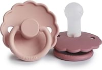 FRIGG Daisy Round Silicone Baby Pacifier for 6-18 Months 2-Pack, Size 2, Blush/Cedar