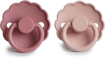 FRIGG Daisy Round Silicone Baby Pacifier for 6-18 Months 2-Pack, Size 2, Blush/Cedar